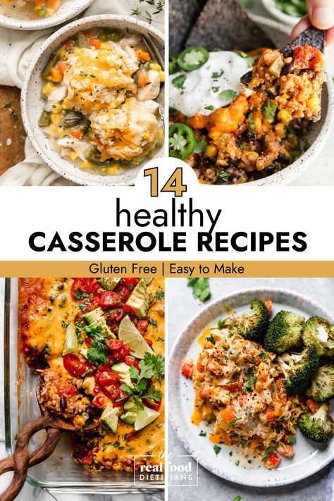 There’s nothing more delicious than a warm casserole recipe. If you’re looking for an easy dinner idea the whole family will enjoy, you don’t want to miss out on these 14 healthy casserole recipes! Featuring options for breakfast, lunch, and dinner, these casseroles are full of flavor, made with real-food ingredients and great for meal prep. Casserole Lunch Ideas, Casserole Recipes No Cheese, Healthy Casserole Recipes Easy, Cassarole Meals, Casserole Recipes Easy, Healthy Casserole, Real Food Dietitians, Entree Dishes, Healthy Casserole Recipes