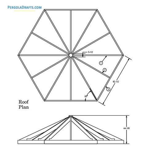 10 Feet Hexagon Gazebo Plans Blueprints For A Durable SummerHouse Hexagon Roof Design, Hexagon Plan, Hexagon House Plans, Castle Playhouse Plans, Glass Gazebo, Gazebo Blueprints, Hexagon Gazebo, Hexagon House, Garden Igloo