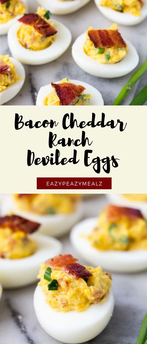 Low carb and delicious this BACON CHEDDAR RANCH DEVILE EGGS are bomb. Creamy deviled egg filling with bacon! Deviled Egg Filling, Ranch Deviled Eggs, Sriracha Deviled Eggs, Thanksgiving Deviled Eggs, Perfect Deviled Eggs, Healthy Deviled Eggs, Deviled Egg Recipe, Deviled Eggs Recipe Easy, Devilled Eggs Recipe Best