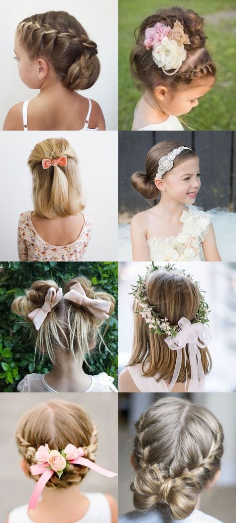 Hairstyle Girl Wedding, Toddler Flower Girl Hair With Headband, Flowergirl Wedding Hairstyles, Flowergirl Updo Hairstyle, Hairstyle For Flower Girl Wedding, Flowergirl Hairstyle Braid Updo, Little Flower Girl Hair Styles, Girls Bridesmaid Hair, Kid Hairstyles For Wedding