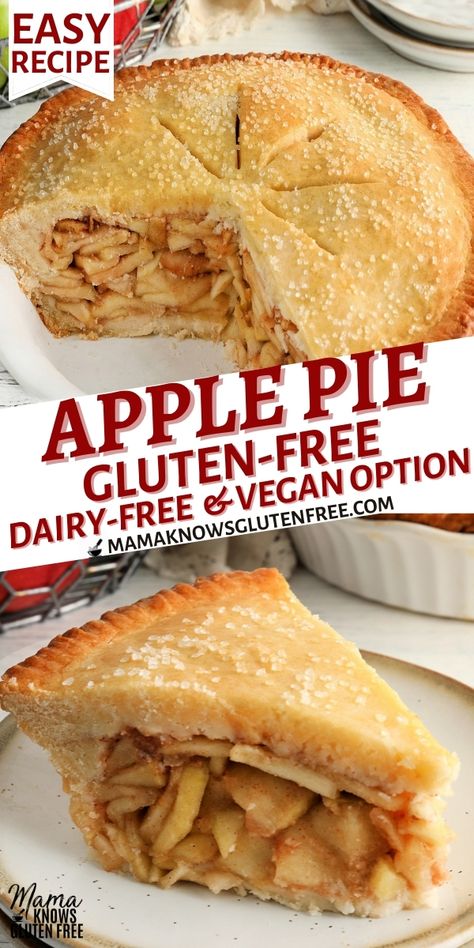 Gluten Free Dairy Free Pie, Gluten Free Apple Pie Recipe, Healthy Apple Pie Recipe, Vegan Apple Pie Recipe, Mama Knows Gluten Free, Sugar Free Apple Pie, Homemade Apple Pie Recipe, Gluten Free Apple Pie, Apple Pie Recipe Homemade