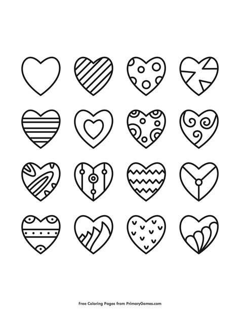 Heart Coloring Pages Free Printable, Cute Heart Doodles, Valentine Drawings, Mini Coloring Pages, Heart Coloring Page, Heart Doodles, Valentines Day Doodles, Lots Of Hearts, Valentine Doodle