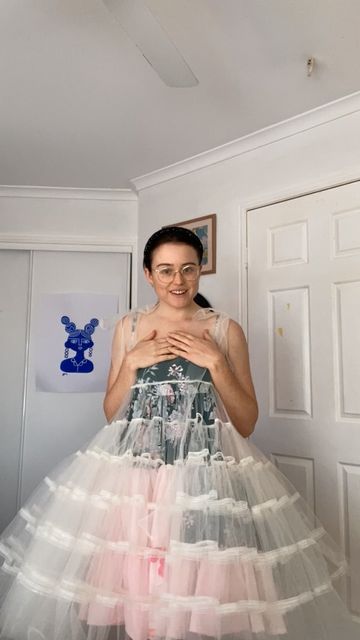 FROM CARLY B on Instagram: "That’s me !! Low key 😂😉 Just finished another patchwork dress which is hiding underneath this tulle overlay. Trying to muster up the strength to finish sewing that bad boy!! Each lap around is 20+ meters long & they are French seamed with a top stitch - so 3 laps per tier !!! What have I done 😂😂😂 Send sewing energy please !! #handmade #ethicalfashion #slowfashion" Tulle Sewing Projects, Tulle Sewing, What Have I Done, French Seam, Patchwork Dress, Bad Boy, Ethical Fashion, Sewing Inspiration, Low Key