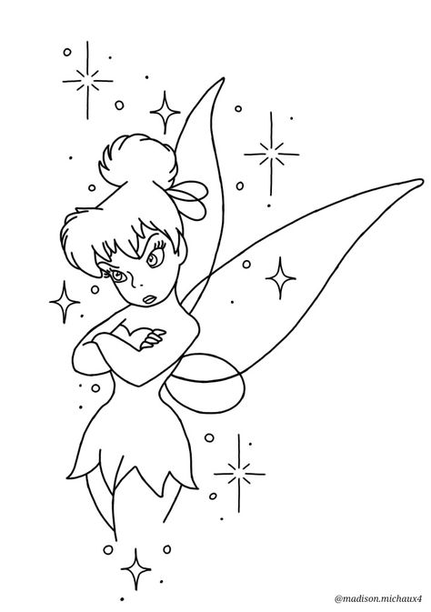 Tinkerbell Silhouette Tattoo, Tinkerbell Drawing Sketches, Disney Line Art, Tinkerbell Silhouette, Tinkerbell Drawing, Tinkerbell Tattoo, Disney Stencils, Stencils Tattoo, Silhouette Tattoo