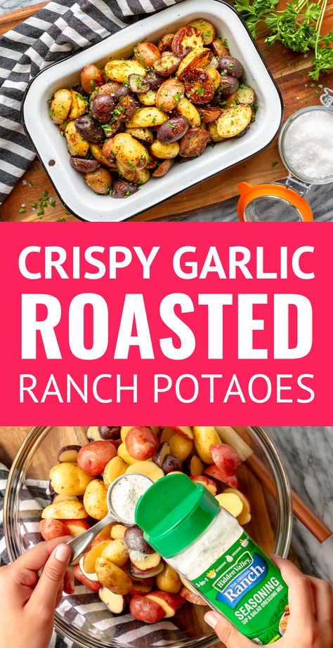 Hidden Valley Ranch Potatoes, Potato Recipes Crispy, Red Potatoes Oven, Ranch Potatoes Baked, Roasted Ranch Potatoes, Ranch Potato Recipes, Ranch Seasoning Recipes, Ranch Recipes, Garlic Ranch