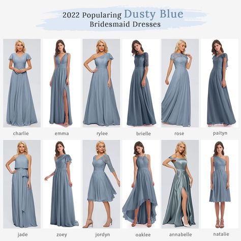 Cicinia on Instagram: “Charming Dusty-Blue Bridesmaid Dresses 2022😍 Are you preparing for a wedding in 2022? Why not choose the trend color - dusty blue? It can…” Slate Blue Bridesmaid Dresses Long, Dusty Blue Bridesmaid Dresses Jjs House, Dusty Blue Short Bridesmaid Dresses, Dusty Blue Gowns Elegant, Plus Size Dusty Blue Bridesmaid Dresses, Dusty Blue Wedding Dress Gowns, Ash Blue Dress, Shoes For Dusty Blue Dress, Dusty Blue Gown For Principal Sponsor