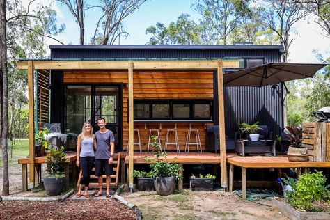 Tiny Home Australia, Australian Tiny House Design, Tiny Houses Australia, Prebuilt Tiny House, Small Tiny House On Wheels, Modern Tiny House On Wheels, Farm Home Ideas, Mcm Tiny House, Tiny House Deck Ideas