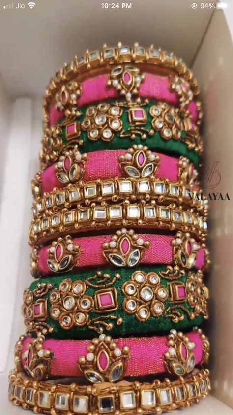 Aari Bangle Design, Tread Bangle Designs Latest, Bangle Designs Latest, Embroidered Bangles, Embroidery Bangles, Tread Bangles, Aari Bangles, Diy Hair Accessories Tutorial, Polki Bangles