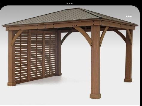 Gazebo With Privacy Wall, Gazebo Privacy Wall, Cedar Gazebo, Gazebo Privacy, Pergola Patio Ideas, Aluminium Roof, Pergola Plans Design, Small Pergola, Gazebos And Pergolas