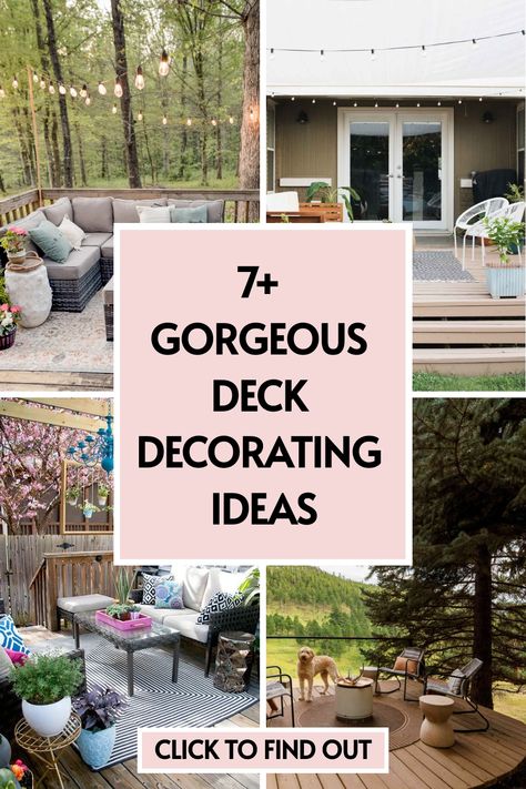 7 deck decorating ideas Odd Shaped Deck Ideas, How To Style A Deck, Decorating A Deck Ideas, Open Deck Decorating Ideas, Upper Deck Decorating Ideas, Farmhouse Deck Decor, How To Decorate A Deck, Deck Seating Ideas Furniture, Front Deck Decor