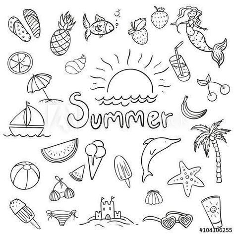 Drawing Ideas Summer, Summer Doodles, Summer Drawings, Tree Drawings Pencil, Handpoke Tattoo, Doodle Art Journals, Art Sketches Pencil, Doodle Coloring, Book Drawing