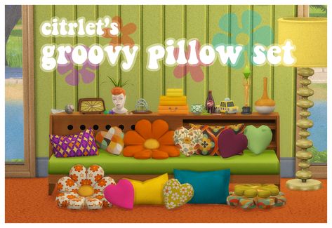 Sims 4 Groovy Furniture, Sims 4 Pillows Cc Maxis Match, Sims 4 Colorful Furniture Cc, Sims 4 Cc Weird Core, 70s Sims 4 Cc Furniture, Sims 4 70s Cc Furniture, Sims 4 Maximalist Cc, Sims 4 Pillows Cc, Sims 4 Hippie Cc