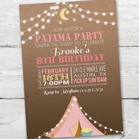 Sleep Over Invitation, Pyjama Party Invitation, Pajama Party Invite, Slumber Party Invitations, Pink Tent, Slumber Party Birthday, Sleepover Invitations, Pyjamas Party, Sleepover Birthday