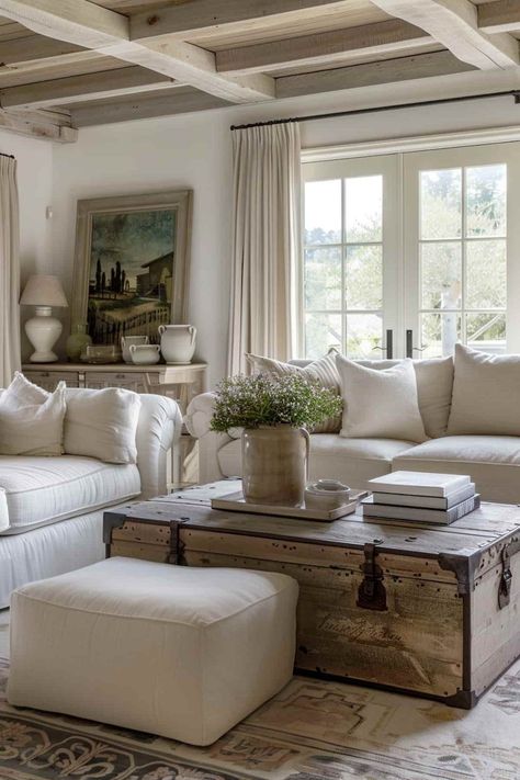 36 French Country Living Room Ideas That Embody Rustic Elegance French Chic Design, Country Chic Interior, Beige Cottage Living Room, French Country Family Room Ideas, Modern Country Lounge, French Country House Living Room, French House Decor, French Country Style Interior, Country Chic House