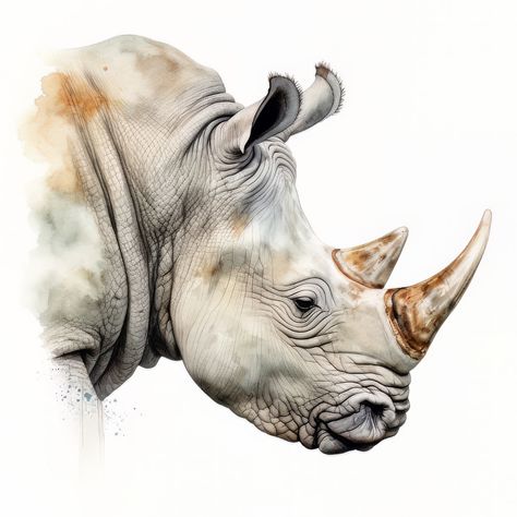 Rhino Drawing Realistic, Animal World Drawing, Textured Animal Art, Rhino Art Illustration, Rhinoceros Painting, Rhinoceros Drawing, Animal Watercolor Paintings, Rhino Watercolor, Rhinoceros Illustration