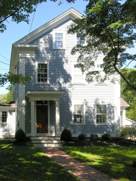 Greek Revival Addition and Renovation in Barrington, RI | Thor Studios — Thor Studios Greek Revival Renovation, Greek Revival Farmhouse, Greek Revival Home, Pretty Homes, Colonial Exterior, Greek Revival, Custom Home Designs, Little Cottage, Colonial House