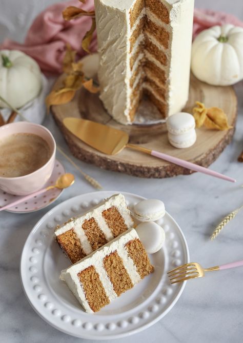 Pumpkin Spice Latte Cake Recipe By Cupcakes and Counting Butternut Squash Cake, Pumpkin Spice Latte Cake, Squash Cakes, Luxury Cake, Coffee Cake Recipes, Elegant Wedding Cakes, Cake Tins, Buttercream Frosting, Pumpkin Spice Latte