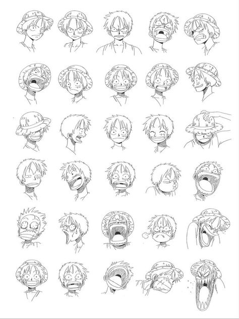 One Piece Drawing Style, One Piece Expression Sheet, One Piece Face Expressions, Op Character Design, One Piece Facial Expressions, Drawing One Piece Characters, One Piece Characters Drawing, One Piece Expressions, How To Draw One Piece Style