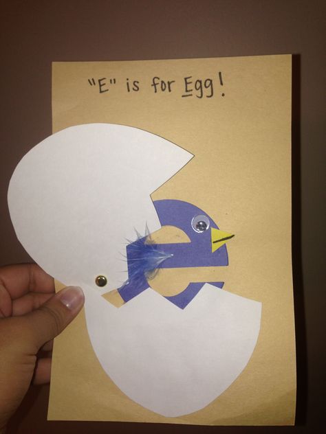 We made eggs for the letter E. This is the example I made for my students. They loved being able to open and close the egg! Letter E Crafts For Preschoolers Art, E Crafts For Preschoolers, Letter E Crafts For Preschoolers, Letter E Activities For Preschool, Letter E Crafts, Ecse Classroom, Phonics Crafts, Sensory Tubes, Letter E Art