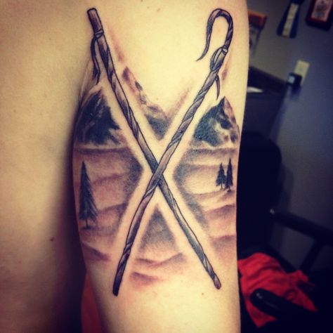 Psalm 23 rod and staff #tattoo Shepard Staff Tattoo, Rod And Staff Tattoo, Shepherd Staff Tattoo, The Lord Is My Shepherd Tattoo, Staff Tattoo, Psalm 23 Tattoo Men, Psalm 23:6 Tattoo, Psalms 23:4 Tattoos Men, Psalm 23 Tattoo