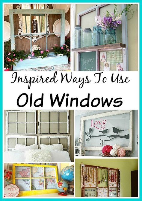 Great ideas ways to use your old windows in your home and garden! Unused Window Ideas, What To Do With Old Windows Ideas, Repurposed Windows Decor, Picture Window Decorating Ideas, Decorate Old Window Frames, Old Window Ideas For Living Room, Window Pane Ideas Wall Decor Living Room, Old Window Pane Ideas Wall Decor, Old Glass Window Ideas