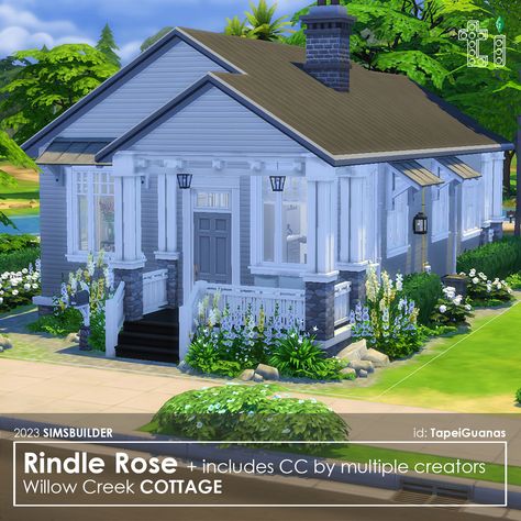 Rindle Rose - One Story House 🍒 Base city of Willow Creek. Plot size: 20x15. Includes CC. Download link in biо. 🍒My ID in the game: TapeiGuanas #thesims4 #ts4 #ts4cc #ts4mm #ts4lots #ts4interiors #ts4build #sims4 #sims4interior #sims4build #sims4lot One Story House, Willow Creek, One Story Homes, Sims 4 Build, Ts4 Cc, First Story, Story House, The Sims4, Sims 4