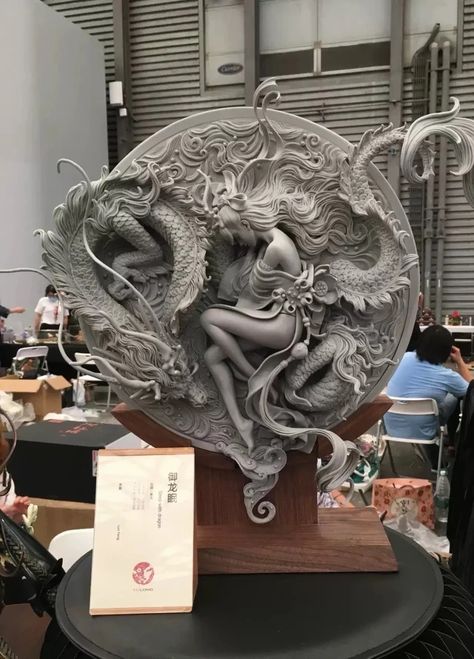 Girl And Dragon, 3d Wall Art Sculpture, Sleeping Girl, Plaster Wall Art, Relief Sculpture, Plaster Art, 3d Wall Art, Sculpture Clay, Dragon Art