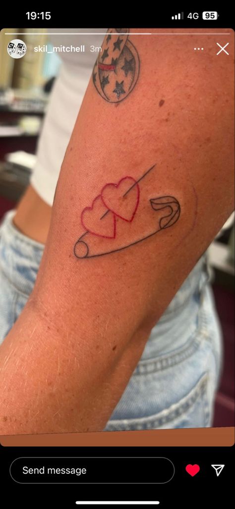 Safety Pin Heart Tattoo, Red Ink Heart Tattoo, Band Aid Tattoo, Bday Tattoo, Uv Tattoo, Body Decor, Red Ink Tattoos, Red Ink, Tattoo Inspo