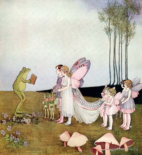 Fairy Wedding - Ida Rentoul Outhwaite Ida Rentoul Outhwaite, Iphone Widgets, Fairy Tale Illustration, Fairy Illustration, Nursery Art Girl, Fairy Aesthetic, Fairy Wedding, Frog Art, Vintage Fairies