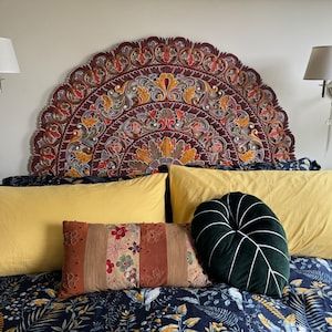 Boho Bed Headboard, Cama Super King Size, King Size Bed Headboard, Carved Wall Decor, Boho Bed, Balinese Decor, Moon Mandala, Tropical Home, Tropical Home Decor