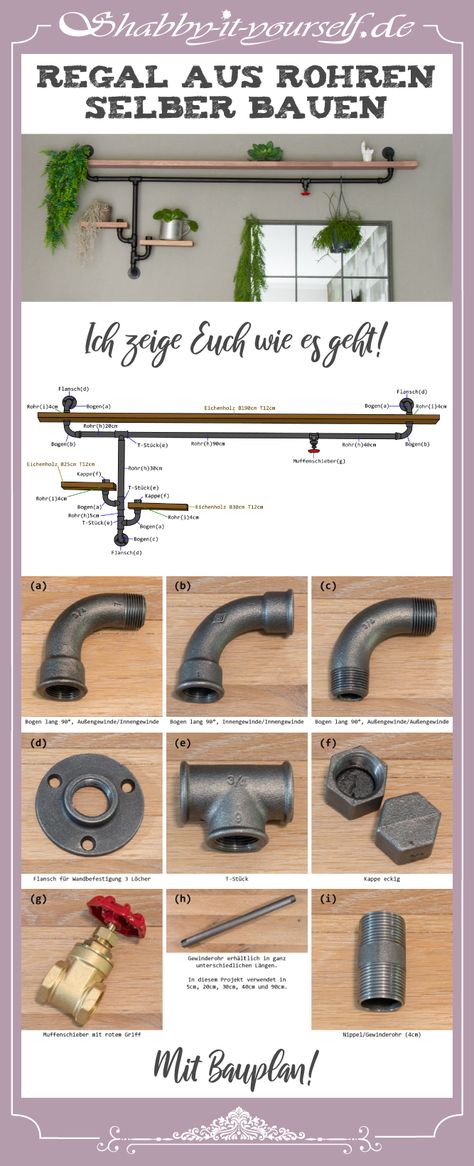 Ihr wollt Euch ein Industrial Style Regal selbst bauen? Am besten ein Regal aus Rohren? Ich zeige Euch hier ganz genau, wie es geht! Besucht meine Seite, folgt mir und lasst Euch von immer neuen Projekten inspirieren! Follow me and get inspired! Webseite: https://www.shabby-it-yourself.de/ Facebook: https://www.facebook.com/shabbyityourself Instagram: https://www.instagram.com/shabby.it.yourself/ Regal Industrial, Industrial Diy, Man Cave Garage, Household Furniture, Front Room, Industrial Design, Industrial Style, Home Furnishings, Interior Styling