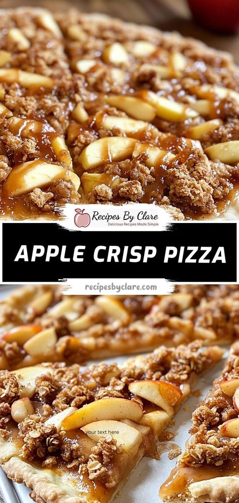 Transform your dessert game with this Apple Crisp Pizza. This unique treat combines the flavors of a classic apple crisp with the fun of a pizza, featuring a buttery oat topping and a drizzle of sweet glaze over tender baked apples. Key Ingredients: 1/2 cup old-fashioned oats 1/4 cup brown sugar 1/4 cup cold butter, cubed 1/4 tsp ground cinnamon Apple Cinnamon Dessert Pizza, Apple Pizza Recipe, Apple Cinnamon Pizza, Pizza With Apples, Apple Pizza Dessert Easy, Recipes Using Honey Crisp Apples, Apple Fruit Pizza, Apple Pizza Dessert, Granny Smith Apples Recipes