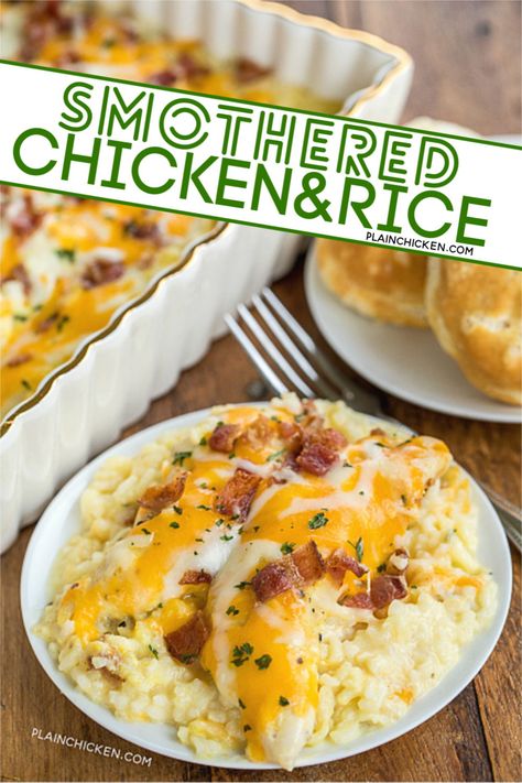 Chicken Recipes For Big Family, Chicken Bacon Ranch Rice Casserole, Chicken Nuggets And Rice, Easy Dinner With Rice, Dinner Family Recipes, Chicken Bacon Rice, Dinners With White Rice, Cream Of Chicken Chicken Recipes, Cream Of Chicken And Chicken Recipes