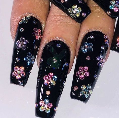 Lovely Nails, Edgy Nails, Goth Nails, Grunge Nails, Nails Black, Gem Nails, Nail Nail, Fire Nails, Dream Nails