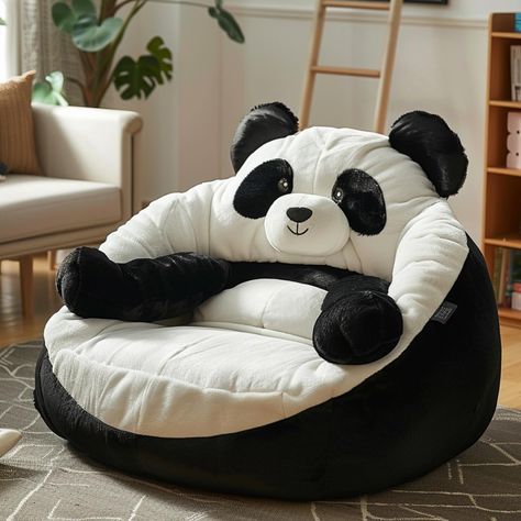 Introducing the 🐼 lounge chair : Imagine sinking into the cozy embrace of a panda-inspired lounge chair, where plush faux fur envelops you in comfort reminiscent of a panda’s soft fur. The chair’s design, with its black and white exterior echoing the iconic colors of a panda, creates a whimsical yet sophisticated focal point in any room. With its curved backrest mimicking the gentle curve of a panda’s back, this lounge chair invites relaxation and tranquility. Conceptual AI Art Follow @eco... Panda Room, Black And White Exterior, Panda Stuff, Panda Items, Bedroom Comforter Sets, Sofa Bed Wooden, Panda Gifts, Panda Art, Cute Panda Wallpaper