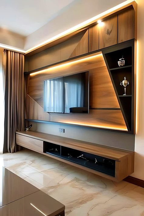 Modern Bedroom Tv Unit, Simple Tv Unit Design, Tv Shelf Design, Mounted Tv Ideas Living Rooms, Tv Cabinet Wall Design, Bedroom Tv Unit Design, Tv Unit Design Ideas, Best Master Bedrooms, Bedroom Set Designs