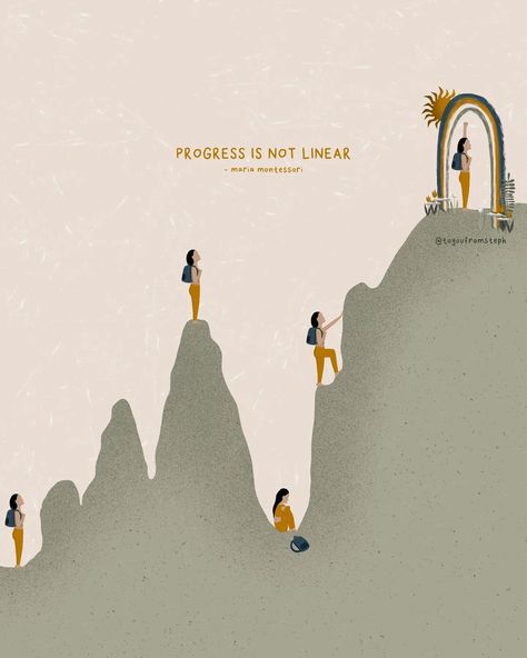 Steph Edwards • Illustrator on Instagram: “Progress is not linear 🤍 I've given this old favourite a makeover. Let me know what you think 🥰 Cheers, Steph x . . . . . #toyoufromsteph…” Progress Is Not Linear, Progress Quotes, Motivational Art Prints, Linear Art, Vie Motivation, Motivational Art, Illustrators On Instagram, Art And Illustration, Powerful Quotes