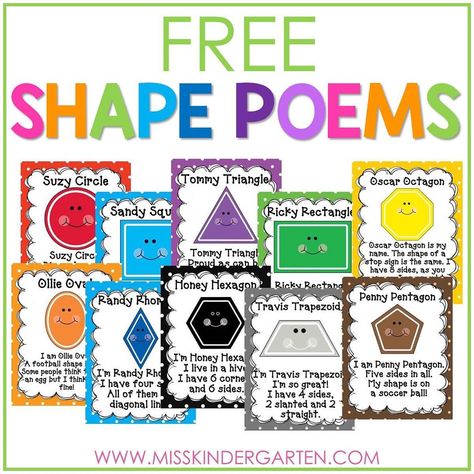 Miss Kindergarten {Hadar} on Instagram: “These 2D shapes poems and activities are full of learning and fun for your preschool and kindergarten students! Use these activities as you…” 2d Shapes Activities, Shape Poems, Shapes Lessons, Poem Template, Shape Activities Preschool, Shapes Kindergarten, Miss Kindergarten, Teaching Shapes, Shapes Preschool