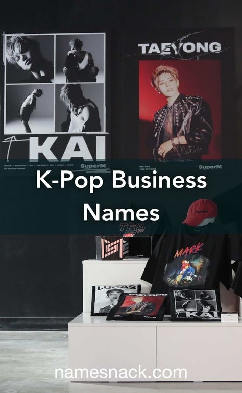 10 catchy name ideas for your K-Pop business. Kpop Business Name Ideas, Kpop Business Ideas, Buisness Name Ideas, K Pop Logo, Cute In Korean, Store Names Ideas, Kpop Group Names, Korean Shop, Catchy Name