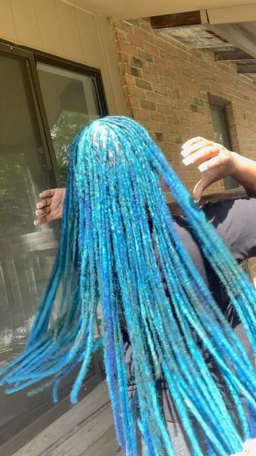 Jade Locs, Blue And Blonde Locs, Blue Soft Locs, Lavender Locs, Teal Locs, Turquoise Locs, Blue Locs Black Women, Locs With Yarn, Rainbow Locs