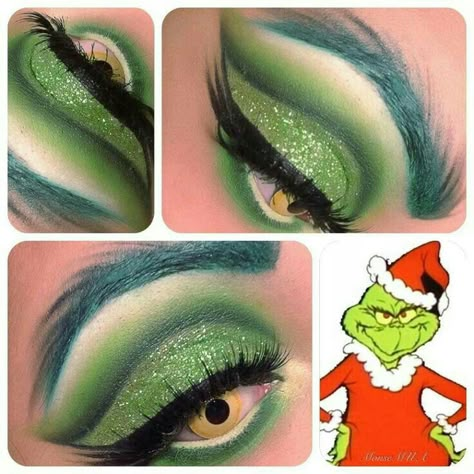 Grinchmas Party, Matte Make Up, Grinch Day, Xmas Makeup, Grinch Costumes, Christmas Eye Makeup, Grinch Christmas Party, Whoville Christmas, Christmas Makeup Look