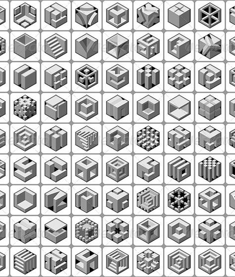 81 Cube Shape Icons Set by alisher9 | GraphicRiver Isometric Cube Design, 3d Cube Pattern, Cube Design Art, Isometric Shapes, Cubes Architecture, Isometric Cube, Shape Icons, Geometric Volume, Shape Vector