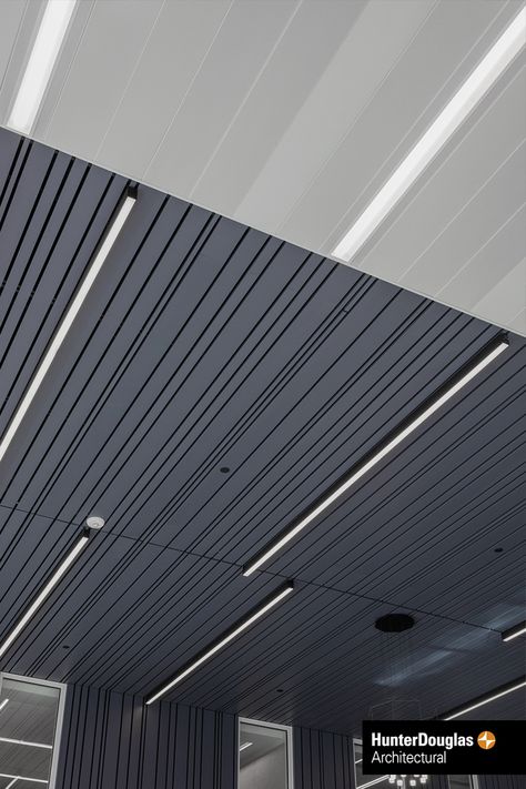 Take a look at our interior metal ceiling portfolio. Hunter Douglas Architectural. #architecture #architect #archilovers #architecturelovers #hunterdouglas #interiordesign #ceiling #interiordesign #aluminium Aluminium Ceiling Design, Metal Ceiling Design, Ceiling Architecture, Aluminium Ceiling, Metal Ceilings, Aluminum Screen Doors, Architecture Ceiling, Slope Ceiling, Acoustical Ceiling