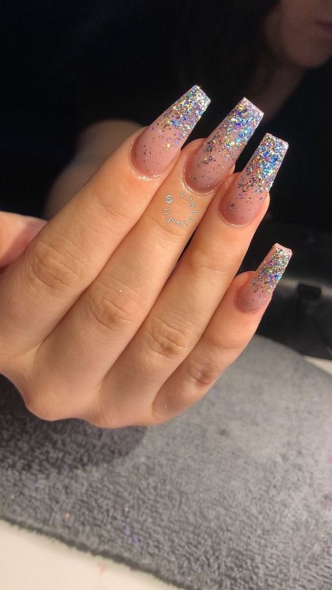 Full Glitter Acrylic Nails, Loose Glitter Nails, Power Nails, Glitter Nail Ideas, Nail Glow, Nails 2018, Super Nails, Trendy Nail, Sparkly Nails