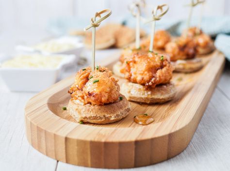 15 Finger Foods for Every Summer BBQ | Brit   Co Savoury Canapes, Xmas Breakfast, Food Booth, Fried Chicken And Waffles, Grilled Chicken Wings, Bite Size Appetizers, Easy Bbq, Food Appetizers, Grilled Peaches