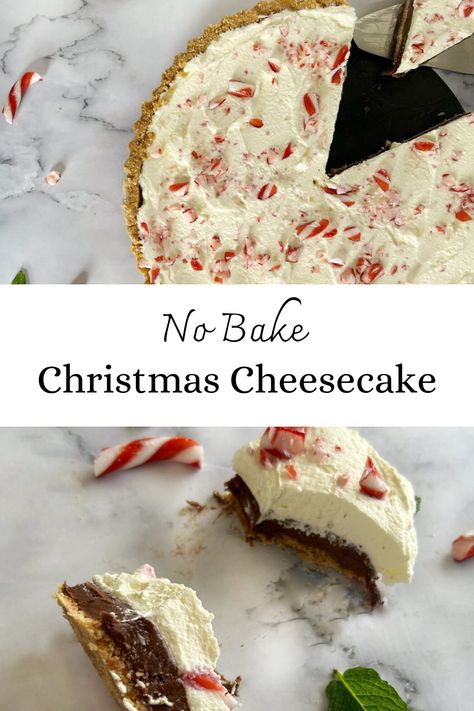 This peppermint no bake dessert is a holiday showstopper, combining a creamy, minty filling with a festive touch. Perfect for your Christmas table without the hassle of baking. No Bake Christmas Cheesecake, No Bake Desert, Easy No Bake Deserts, Easy Christmas Cheesecake, Cream Cheese Cheesecake, Holiday Cheesecake, No Bake Christmas, Perfect Christmas Dessert, Cool Whip Desserts