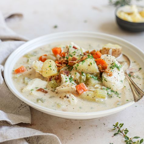 The Best Halibut Chowder Recipe – Wild For Salmon Halibut Crockpot Recipes, Halibut Chowder Recipes, Halibut Stew, Halibut Cheeks Recipe, Halibut Chowder, Fish Stock Recipe, Soup Potato, Chowder Recipes Seafood, Bisque Soup