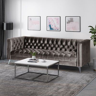 House of Hampton® Velvet 88" Tuxedo Arm Sofa | Wayfair Cozy Glam Living Room, Tuxedo Sofa, Velvet Tuxedo, Sofa Review, Sofa Material, Sofa Legs, Inspire Me Home Decor, Tufted Sofa, Stylish Sofa