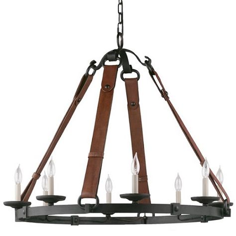 Williams Sonoma Equestrian Leather Tack Chandelier Equestrian Chandelier, Eclectic Chandeliers, Rustic Ceiling Lights, Modern Rustic Decor, Equestrian Decor, Dining Room Light Fixtures, Luxury Chandelier, Williams Sonoma Home, Rustic Lighting