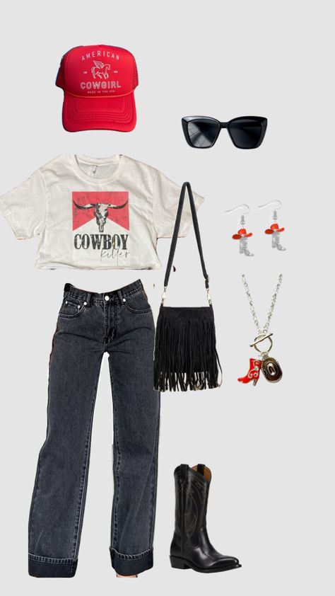 Country concert outfit #countryconcert #redandblack #western #outfitinpo Cody Johnson Concert Outfit, Cody Johnson Concert, Cody Johnson, Country Concert Outfit, Country Concerts, Country Concert, Concert Outfit, Cowboy, Concert